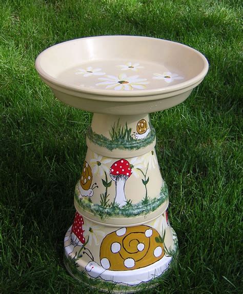 Bird Bath Painted Terra Cotta Diy Bird Bath Bird Bath Bird Bath Garden