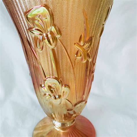 Vintage Vase Carnival Glass Jeanette Iris And Herringbone Pattern 9 Tall Collectible Display