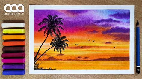 Evening Sky Drawing 😍 How To Draw Evening Scenery 🎨🖌️ Landscape