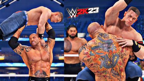 Wwe 2k23 Team John Cena Brock Lesnar And Roman Reigns Vs Team Batista Seth Rollins And Randy