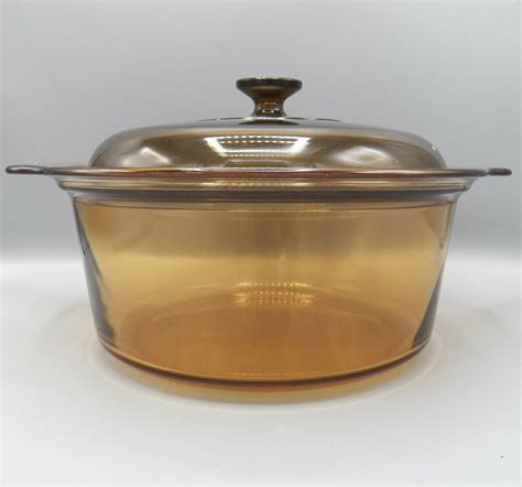 Corning Visions Dutch Oven L Amber Brown Glass Pyrex Round Stock Pot