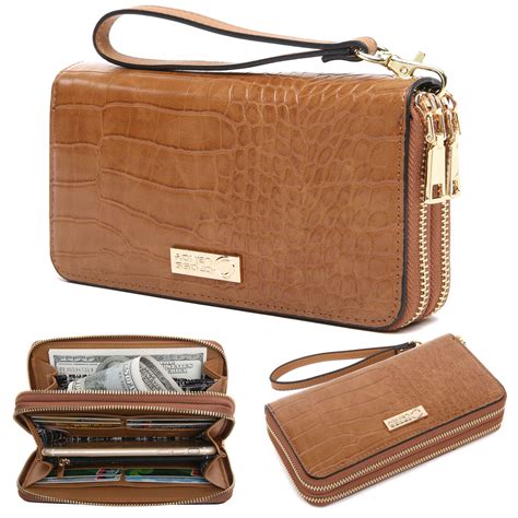 CrossLandy Women RFID Blocking Double Zip Around Wallet Leather Clutch