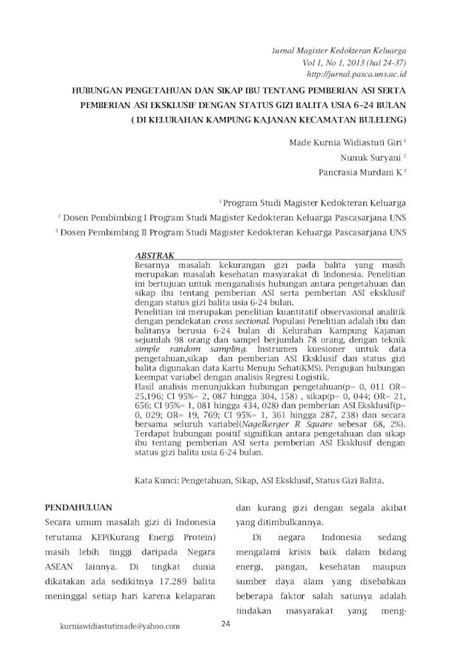 Pdf Hubungan Pengetahuan Dan Sikap Ibu Eprints Uns Ac Id