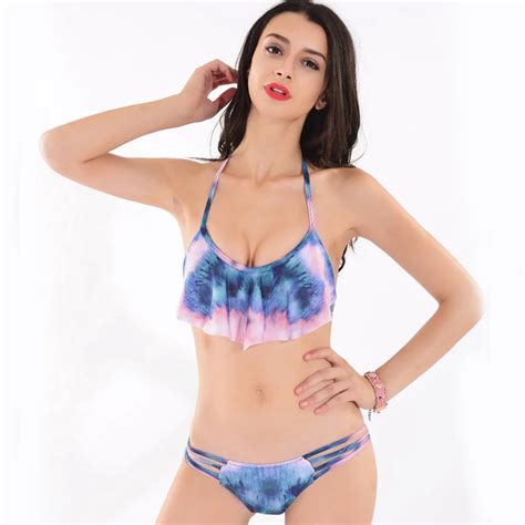 Summer Beach Bikini Women Sexy Halter Swimwear Ruffled Flounced