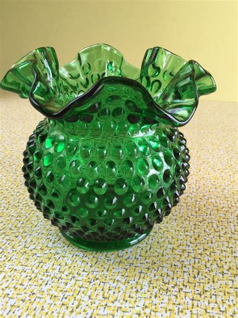 Fenton Hobnail Vase Emerald Green Glass 1960s Vintage Etsy Hobnail Vase Green Glassware