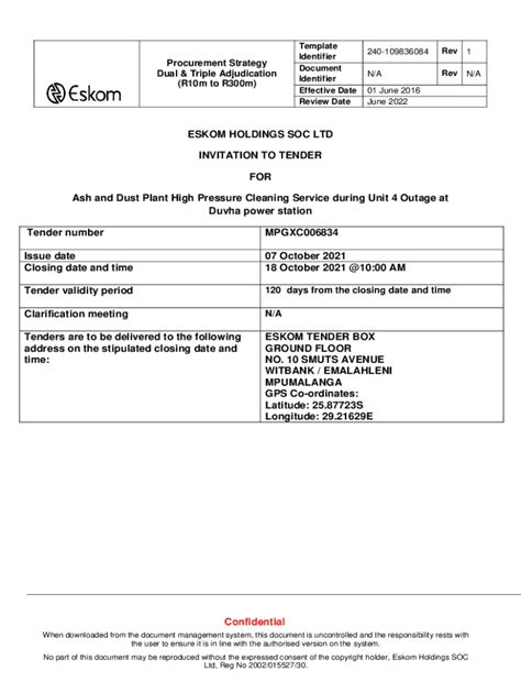 Fillable Online Confidential ESKOM HOLDINGS SOC LTD INVITATION TO