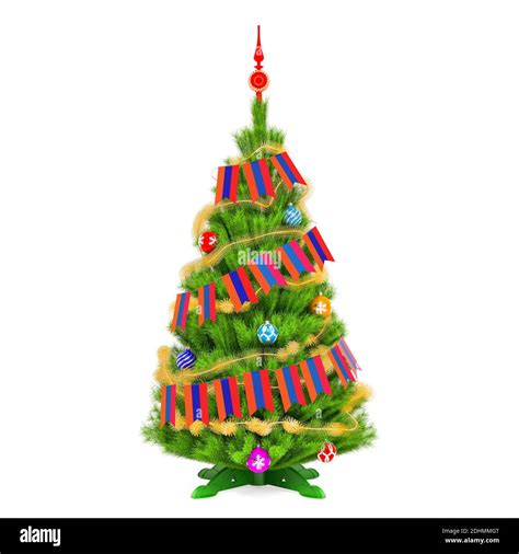 Christmas tree with Armenian Xmas pennant flags, 3D rendering isolated ...