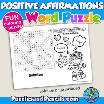 Positive Affirmations Word Search Puzzle And Coloring Health Wellbeing