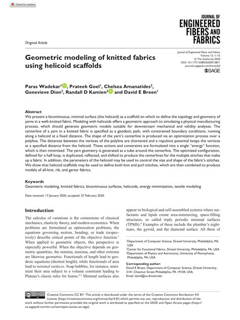 PDF Geometric Modeling Of Knitted Fabrics Using Helicoid Scaffolds