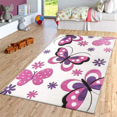 Tt Home Butterfly Rug Cream Fuchsia Purple Nursery Rug Butterfly Design