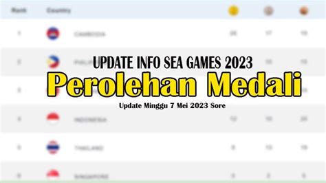 Perolehan Medali SEA Games 2023 Update Minggu 7 Mei 2023 Sore