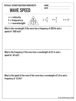 Wave Speed Equation Worksheet By The Stem Master Tpt