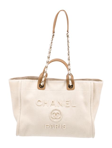 Chanel Medium Pearl Deauville Shopping Tote Neutrals Totes Handbags