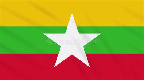 Myanmar Flag Waving In The Wind National Flag Of Myanmar Sign Of