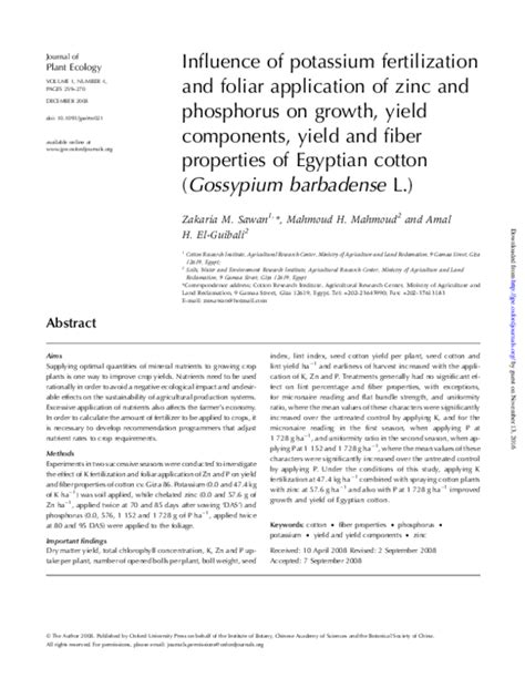 Pdf Influence Of Potassium Fertilization And Foliar Application Of