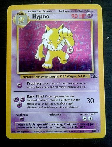 Hypno 8 62 Fossil Unlimited Holo Rare 1999 Pokemon Card WOTC NM