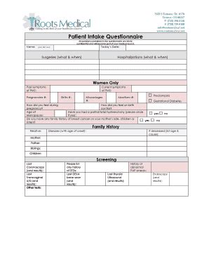 Fillable Online Patient Intake Questionnaire Roots Medical Fax Email