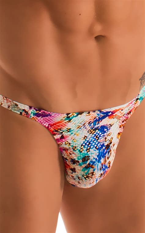 Mens Seamless Pouch Bikini Swimsuit In Rainbow Reptile Skinzwear