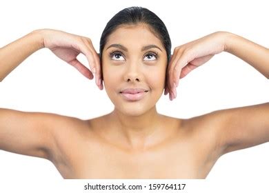 Content Nude Brunette Touching Face Looking Stock Photo Shutterstock