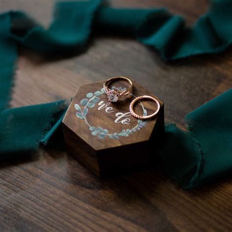 Hexagon Wood Ring Box Floral Rustic Wedding Ceremony Ring Etsy