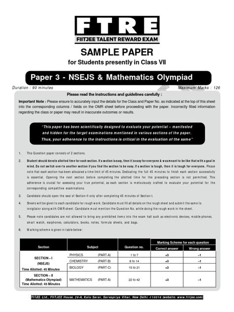 FTRE-2023-SAMPLE PAPER-CLASS-VII-P3-NSEJS & MO | PDF | Tooth | Sodium Bicarbonate