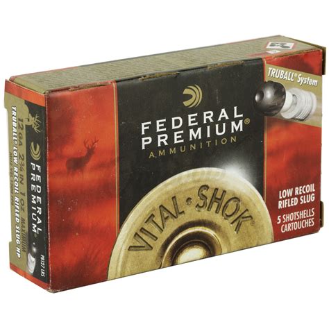 Federal Vital Shok Truball Ammo 12 Gauge 2 75 Rifled Slug Low Recoil 5 Round Box Pb127lrs