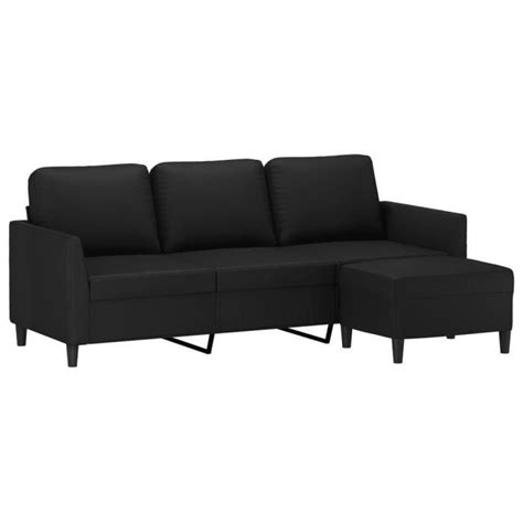 Atyhao Canapé à 3 places avec repose pieds Noir 180 cm Similicuir YH004