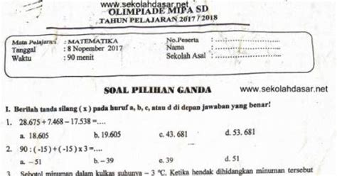 Soal Seleksi OSN Olimpiade Matematika SD SekolahDasar Net