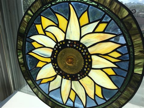 Stained Glass Art Panelsunflowerround Sunflower Panelstained Etsy