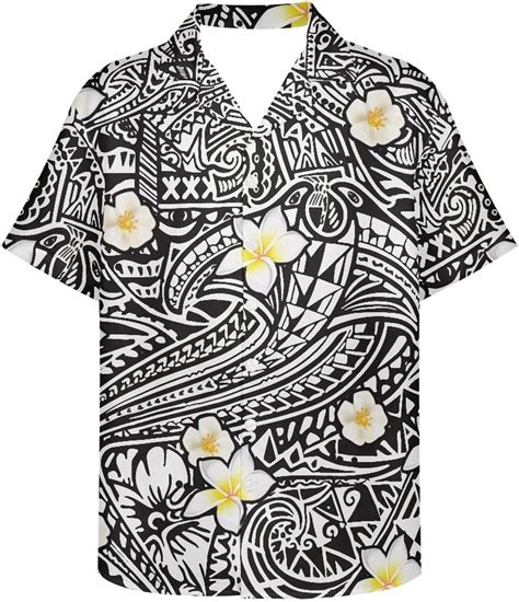 Amazon Kidvovou Men S Hawaiian Shirt Polynesian Tribal Floral