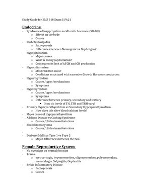 Exam Study Guide Bms Pathophysiology Exam Study Guide Fall