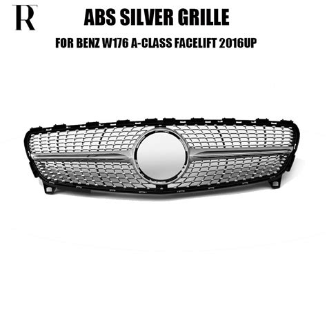 W176 Diamond Style ABS Silver Front Bumper Grill Grille For Benz W176