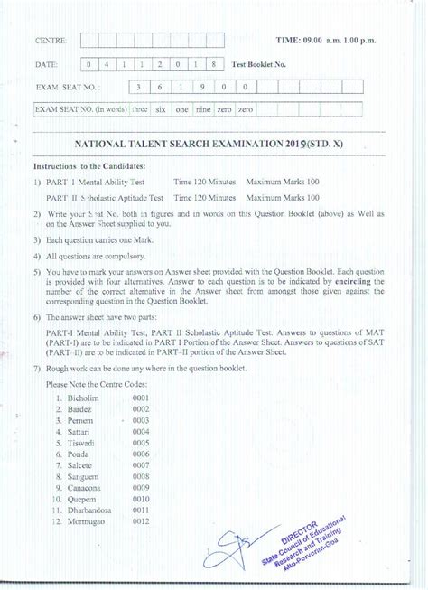 Goa Ntse Question Paper With Answer Key