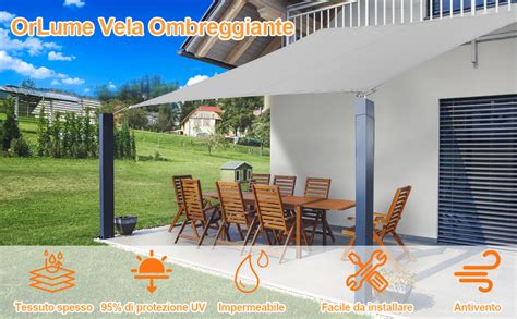 OrLume Vela Ombreggiante Impermeabile 3x4m Rettangolare Tenda A Vela