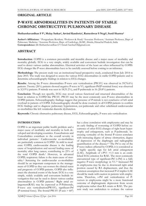 (PDF) P-WAVE ABNORMALITIES IN PATIENTS OF STABLE CHRONIC OBSTRUCTIVE PULMONARY DISEASE