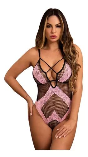 Body Sexy Arrastão Cavado Lingerie Sensual Renda Stapp Parcelamento