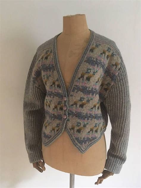 Vintage 80s Fair Isle Striped Patt Wool Cardigan 80s Etsy Wool