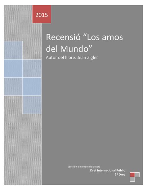 Recensión Los amos del mundo 2015 Recensió Los amos del Mundo Autor