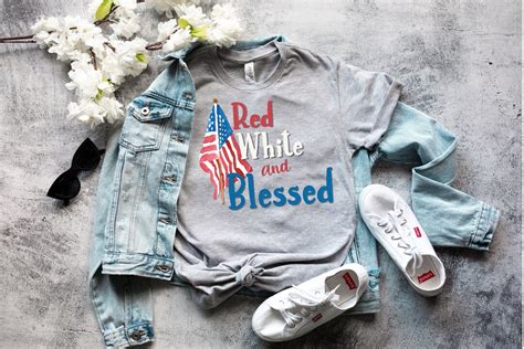 Red White Blessed T Shirt Us Flag Tshirt 4th Of July Etsy