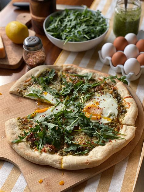 Egg And Arugula Pesto Pizza Video Recipe The Feedfeed