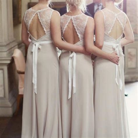 Elegant Long Chiffon Open Back Sash Lace Top Bridesmaid Dress On Luulla