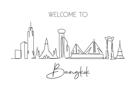 One continuous line drawing of Bangkok city skyline, Thailand ...