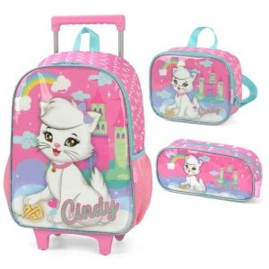 Kit Completo Mochila Infantil Menina Cindy Rodinhas Lancheira E