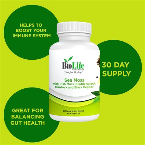 Biolife Sea Moss Dietary Supplement Capsules Irish Moss Bladder