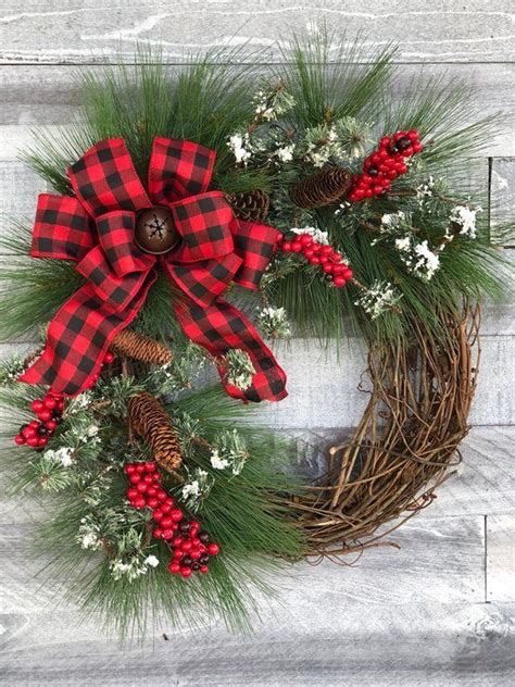 Buffalo Check Holiday Wreath Christmas Farmhouse Decor Etsy Holiday