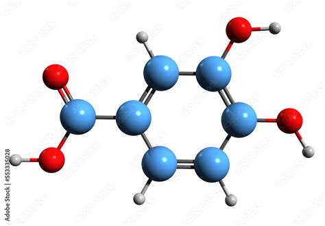 3D image of Protocatechuic acid skeletal formula - molecular chemical structure of ...