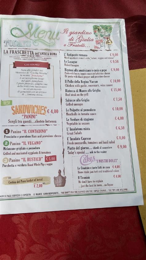 Menu Da Giardino Di Giulia E Fratelli Ristorante Roma