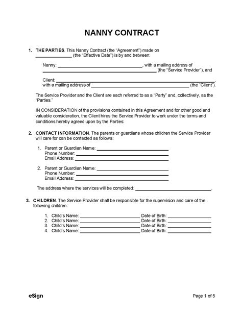 Free Nanny Contract Template Pdf Word