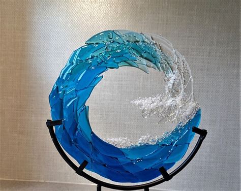 Fused Glass Ocean Wave Free Standing Glass Wave Art Beach Etsy