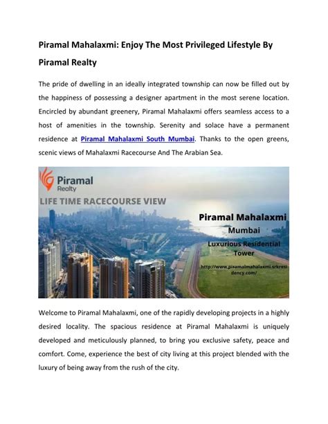 Ppt Piramal Mahalaxmi South Mumbai Apartments Powerpoint Presentation